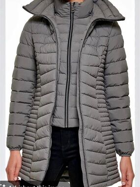 NWOT DKNY Women's Everyday Outerwear Packable Stretchy Jacket In Smoke Grey XS